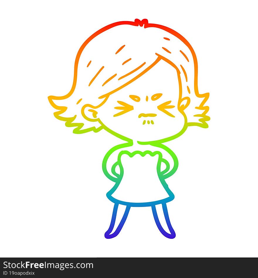 rainbow gradient line drawing cartoon angry woman