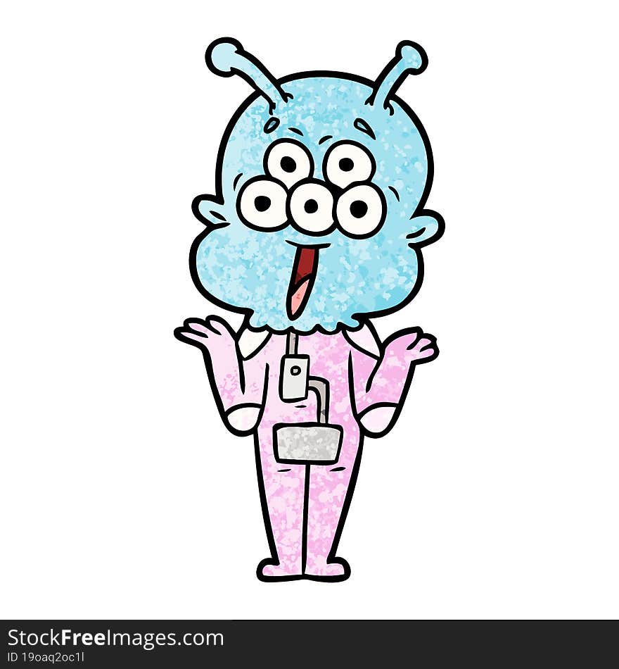 happy cartoon alien shrugging shoulders. happy cartoon alien shrugging shoulders