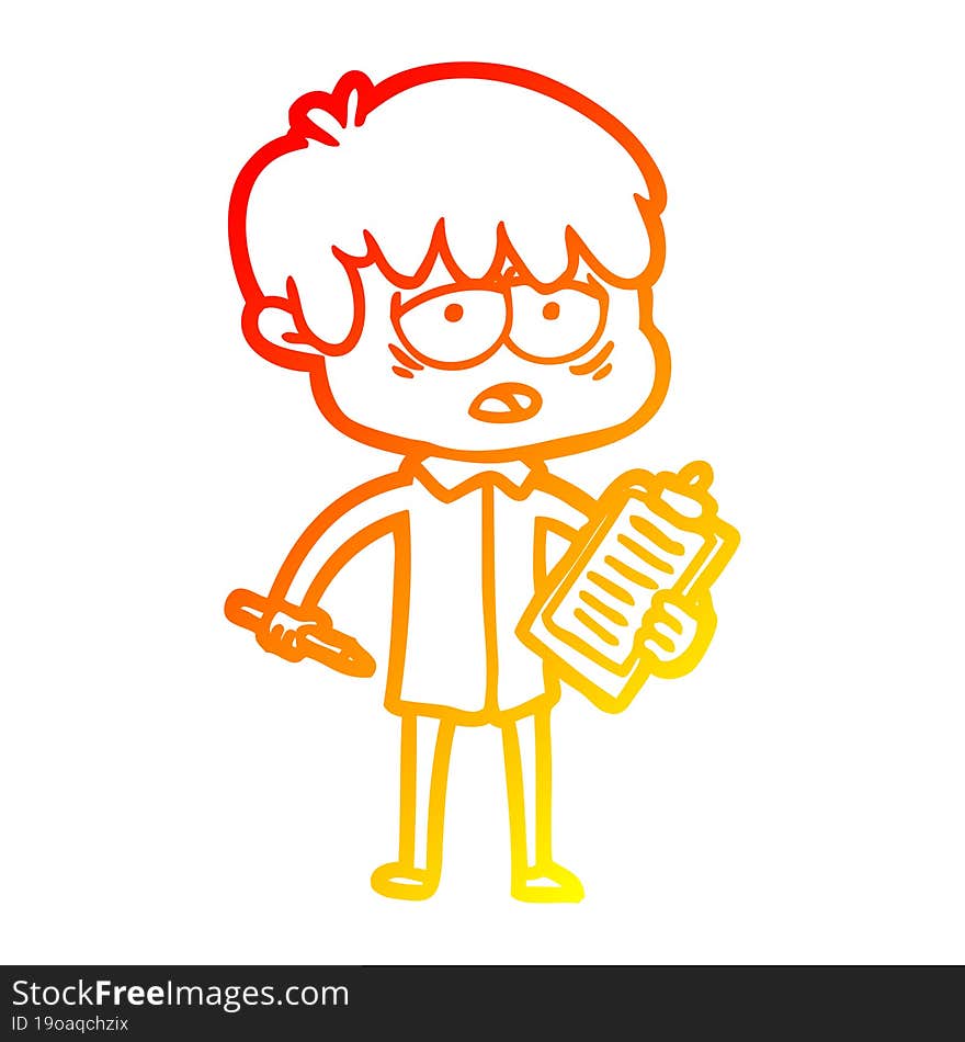 warm gradient line drawing cartoon exhausted boy