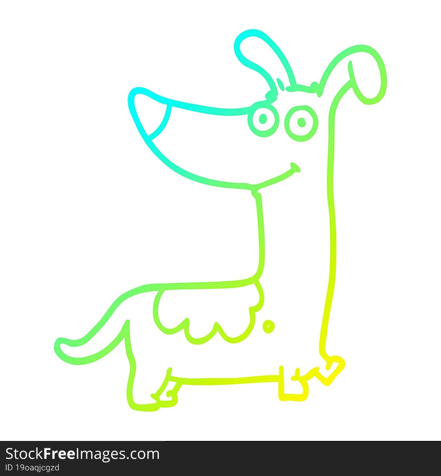 cold gradient line drawing of a cartoon dog