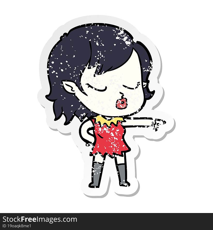 distressed sticker of a cute cartoon vampire girl