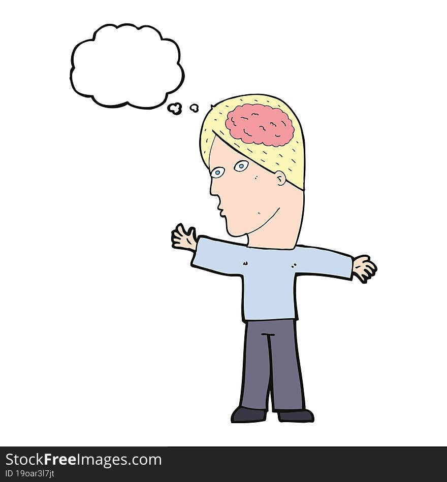 Cartoon Man With Brain With Thought Bubble