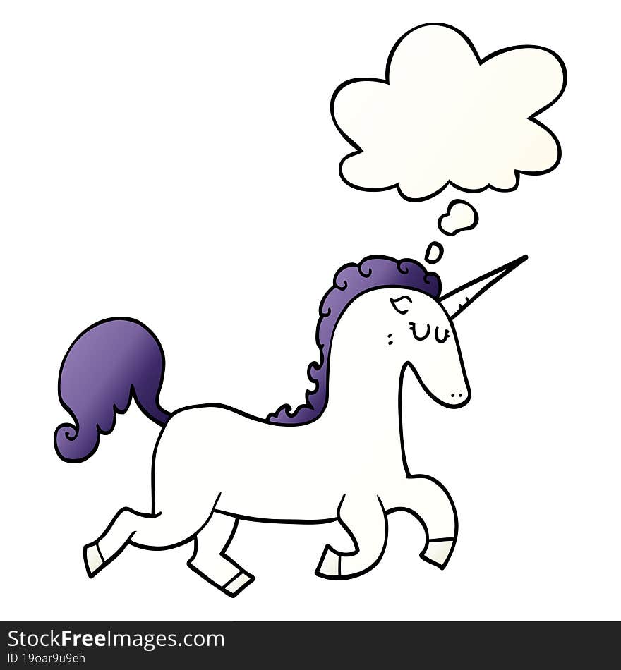 cartoon unicorn and thought bubble in smooth gradient style