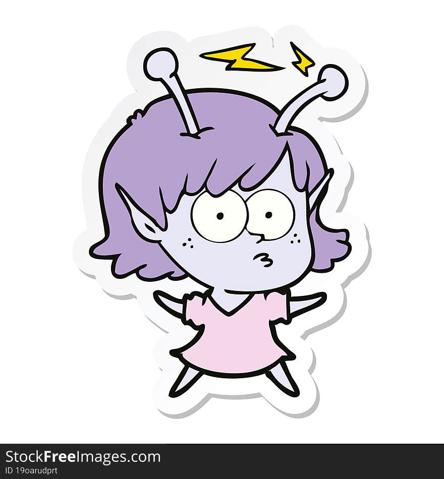 sticker of a cartoon alien girl