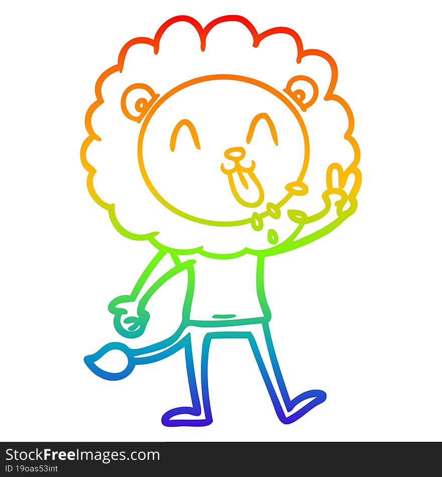 rainbow gradient line drawing happy cartoon lion