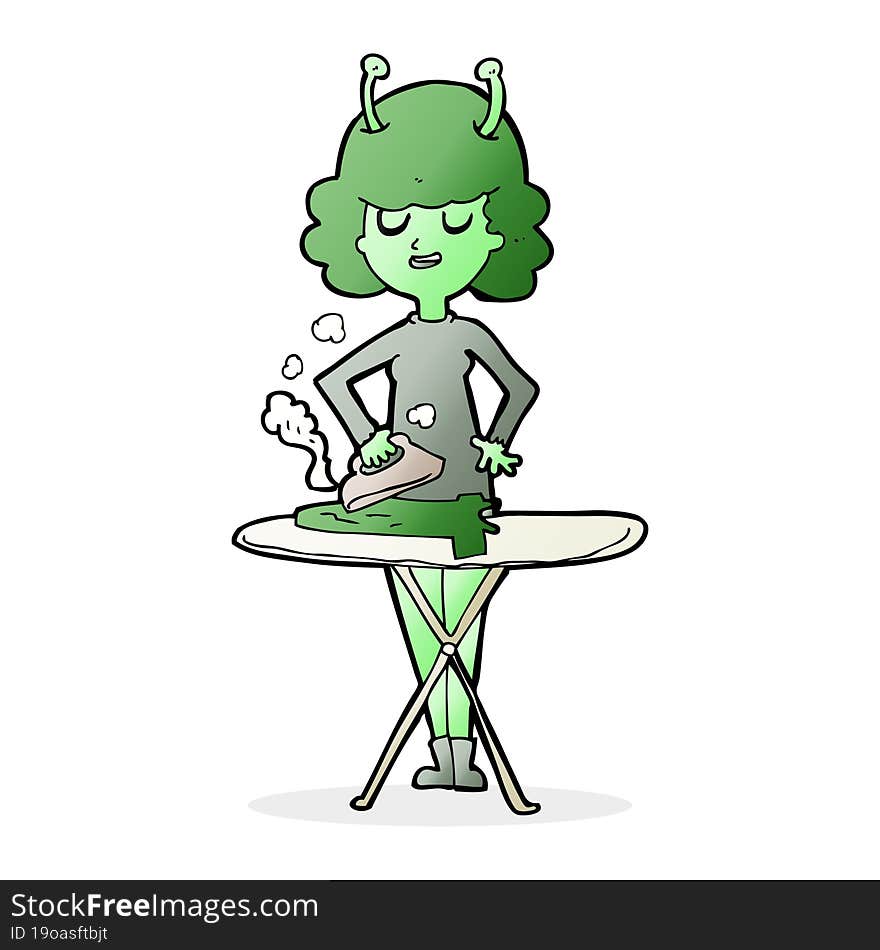 cartoon alien woman ironing