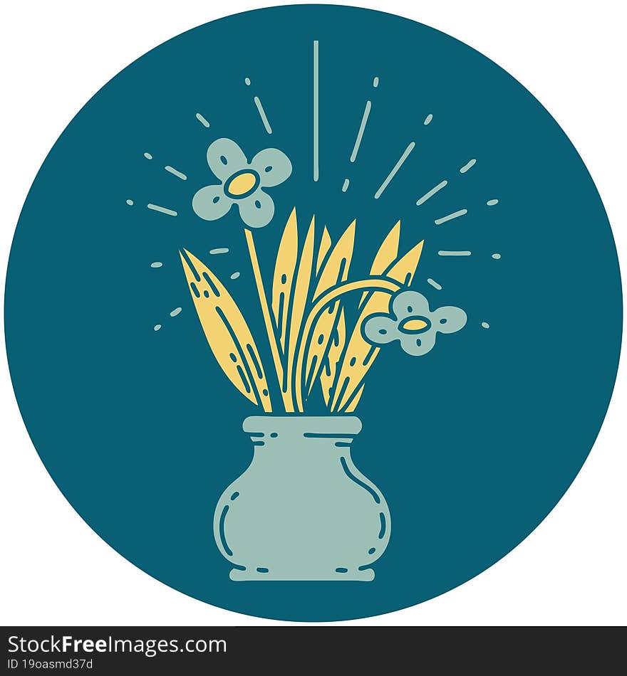 icon of tattoo style flowers in vase