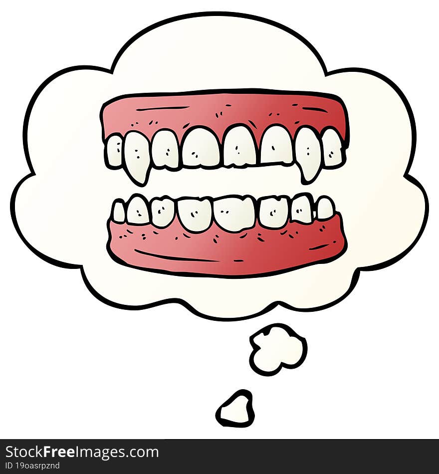 cartoon vampire teeth and thought bubble in smooth gradient style