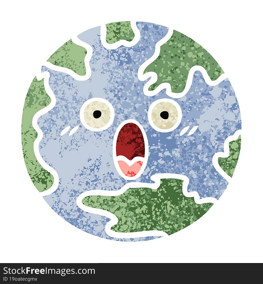 retro illustration style cartoon planet earth