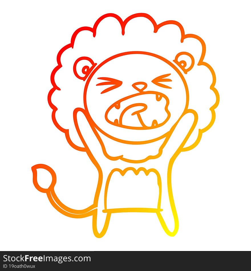 warm gradient line drawing of a cartoon lion