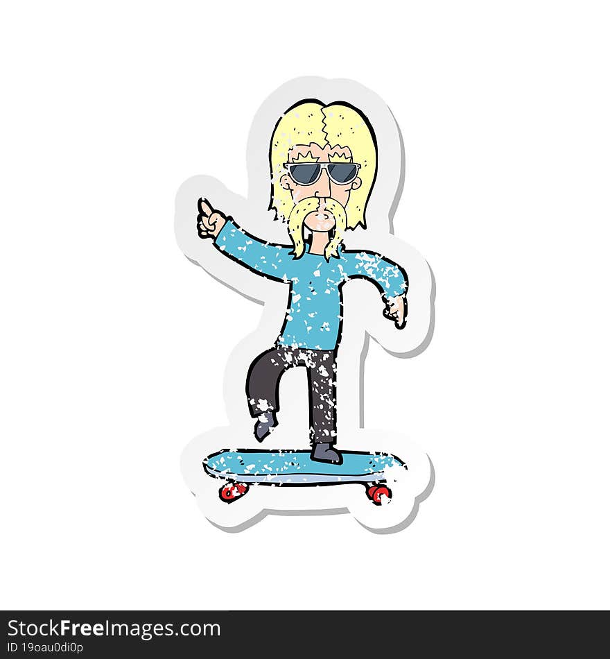 retro distressed sticker of a cartoon old skater