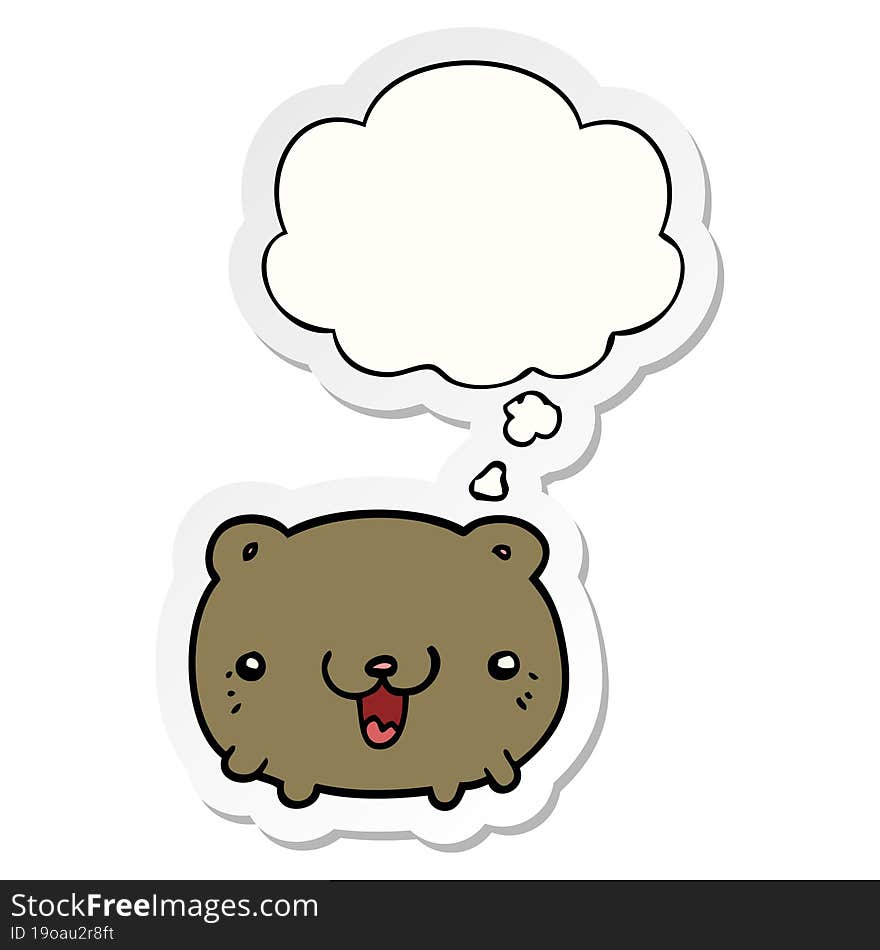 funny cartoon bear and thought bubble as a printed sticker