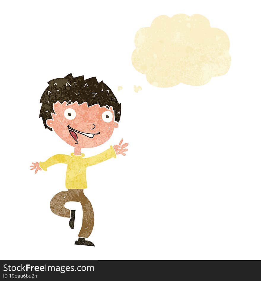 cartoon excited boy with thought bubble