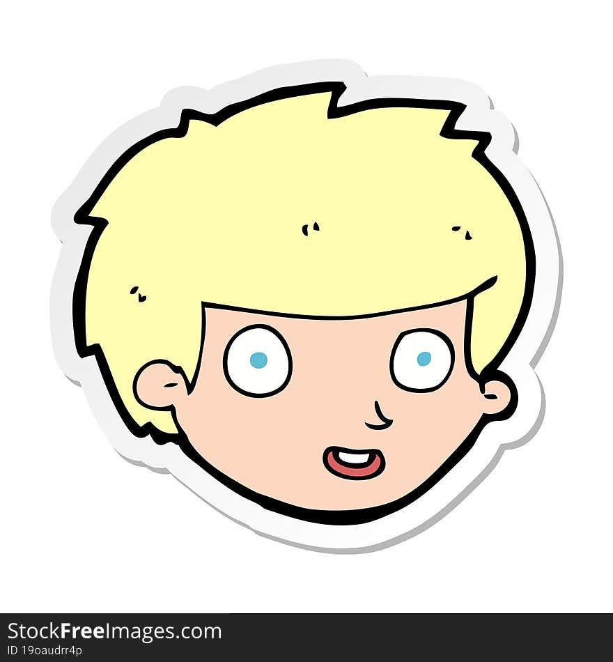 sticker of a cartoon happy boys face