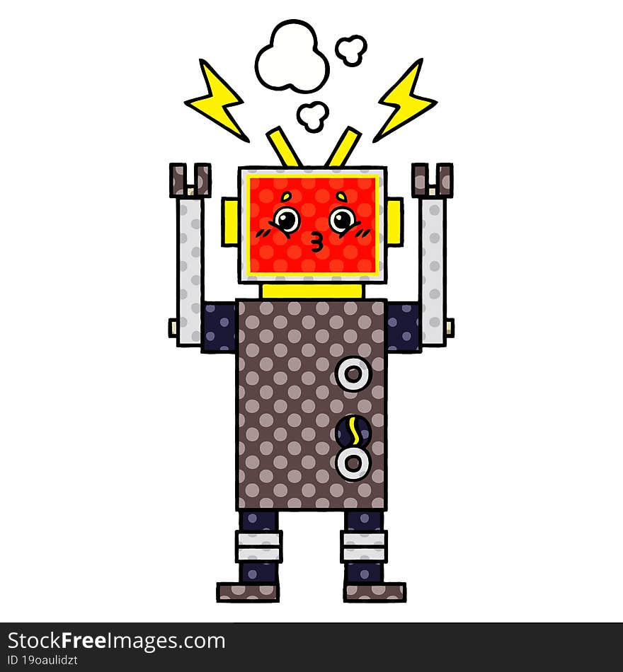 Comic Book Style Cartoon Robot Malfunction