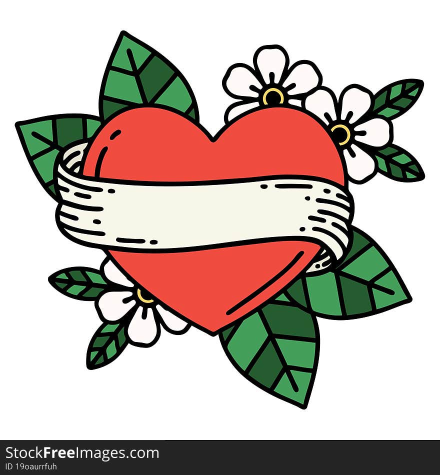 tattoo in traditional style of a heart and banner. tattoo in traditional style of a heart and banner