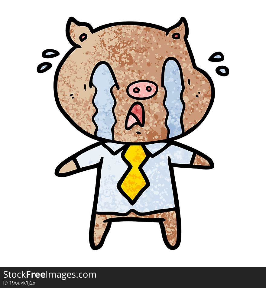 crying pig cartoon wearing human clothes. crying pig cartoon wearing human clothes