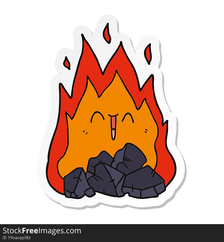 sticker of a cartoon blazing coal fire