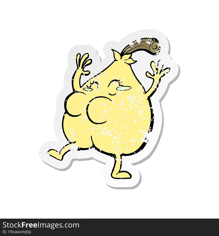 retro distressed sticker of a a nice pear cartoon