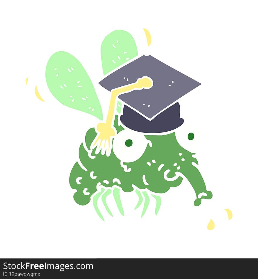 Flat Color Illustration Of A Cartoon Fly Graduate