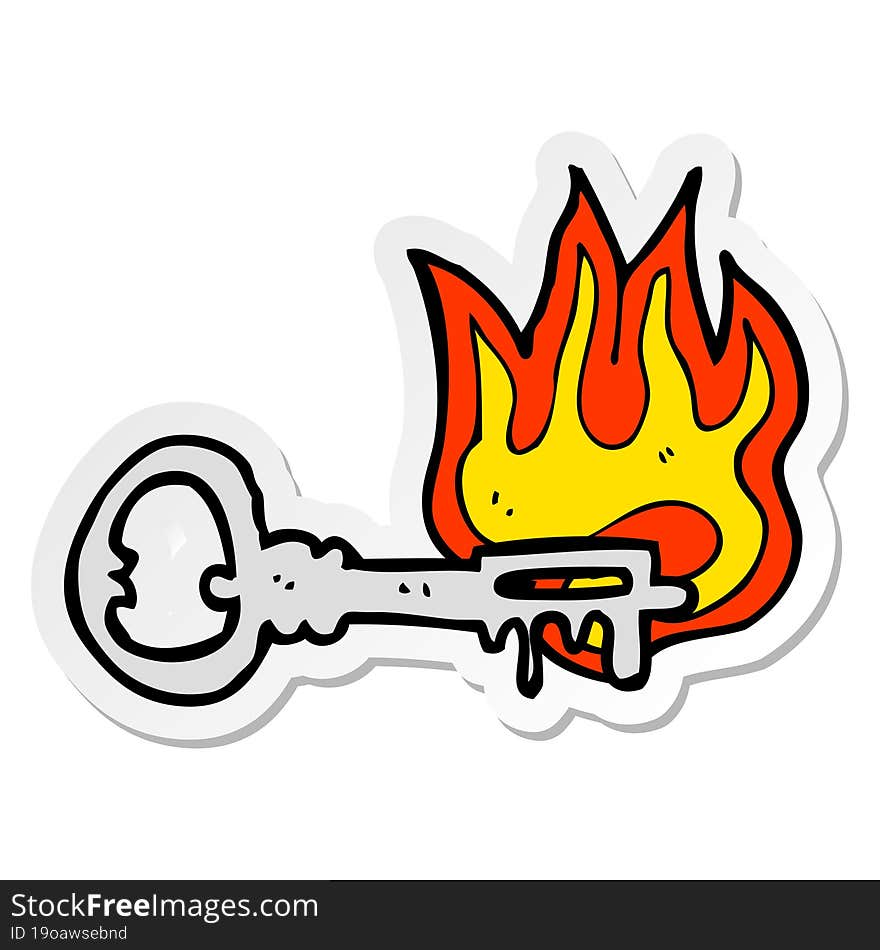 sticker of a cartoon flaming key