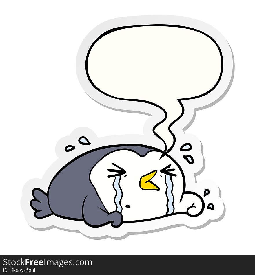 cartoon crying penguin and speech bubble sticker