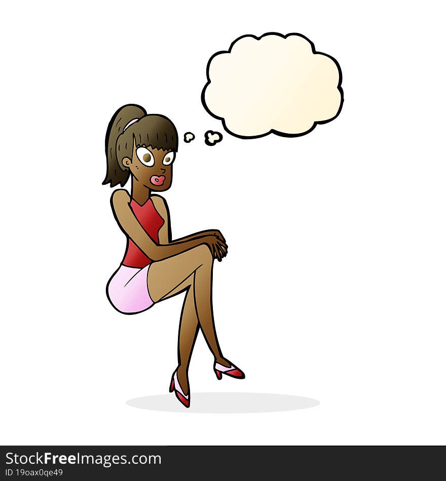 cartoon pretty woman with thought bubble