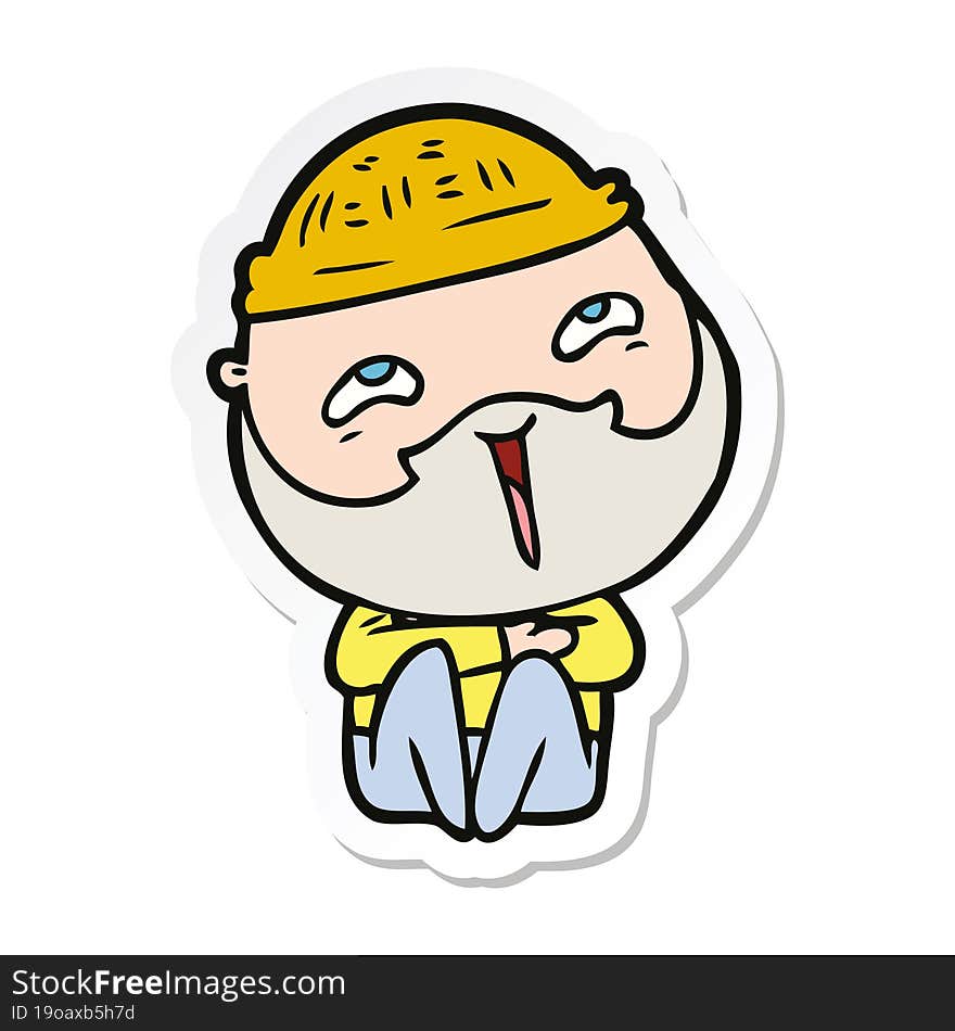 Sticker Of A Cartoon Happy Bearded Man