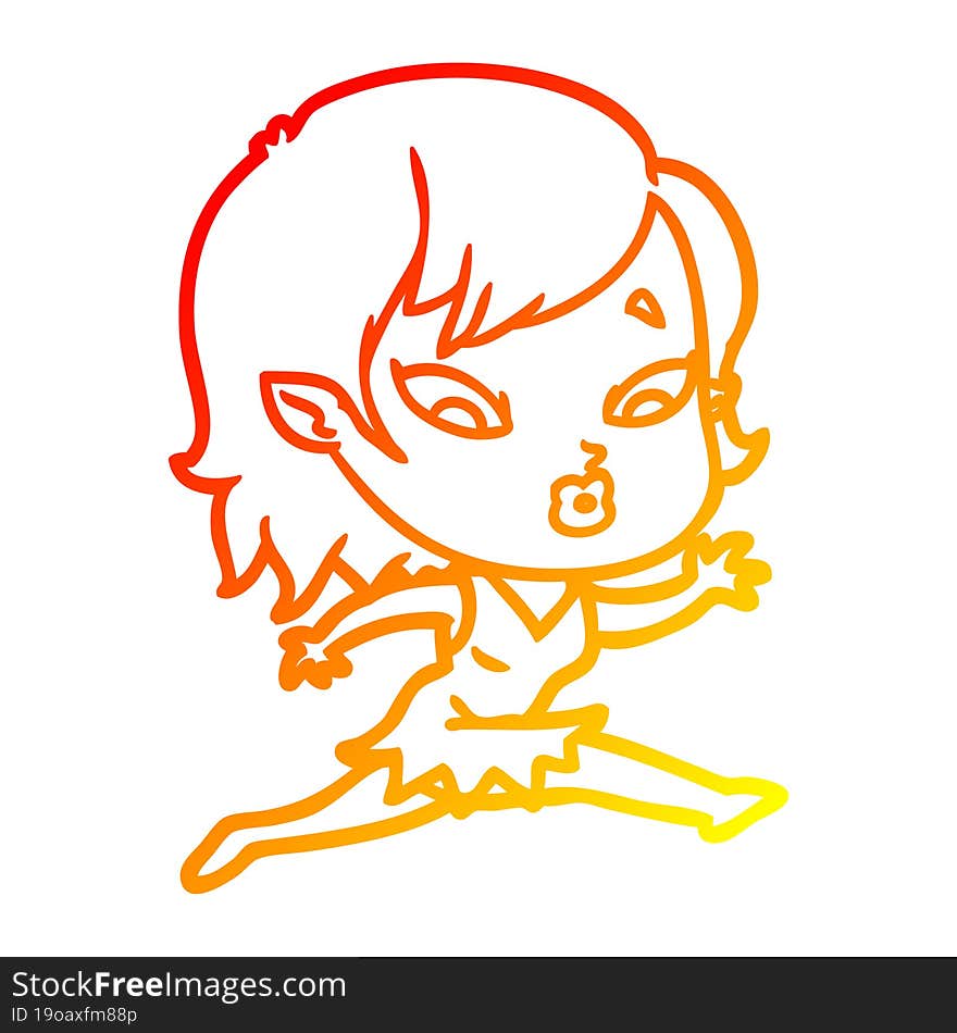 Warm Gradient Line Drawing Cute Cartoon Vampire Girl