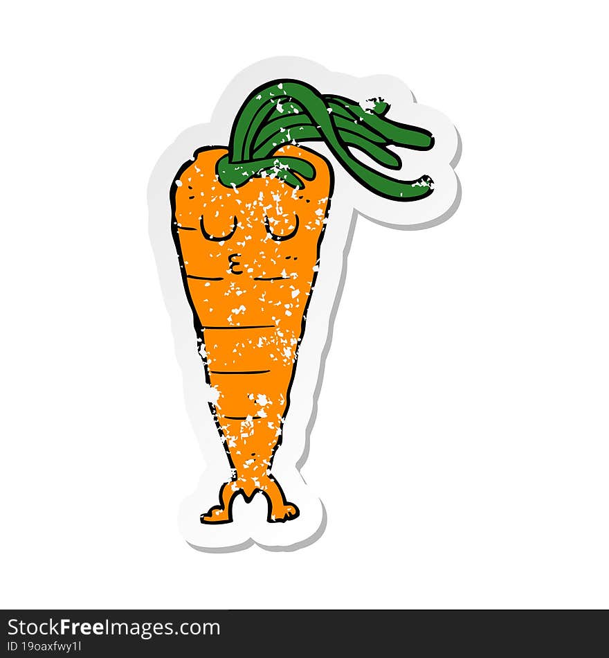 distressed sticker of a cartoon carrot