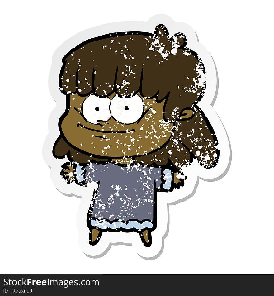 distressed sticker of a cartoon girl smiling