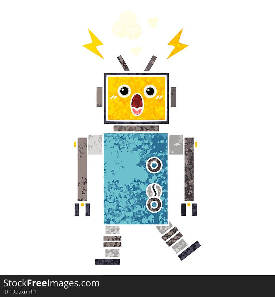 Retro Illustration Style Cartoon Robot