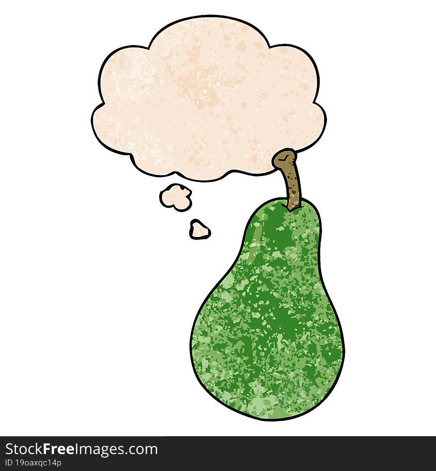 cartoon pear and thought bubble in grunge texture pattern style