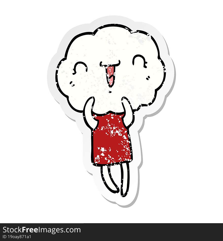 distressed sticker of a cute cartoon cloud head creature