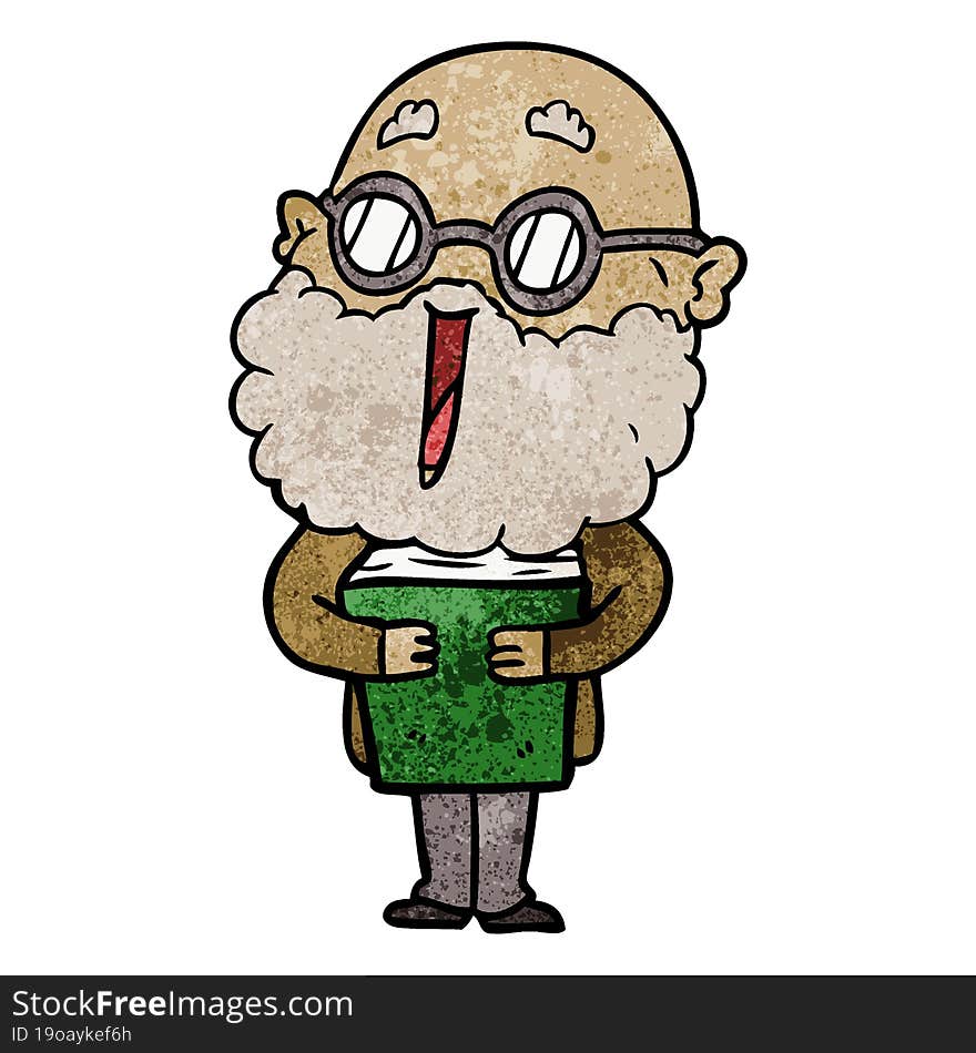 cartoon joyful man with beard and book. cartoon joyful man with beard and book