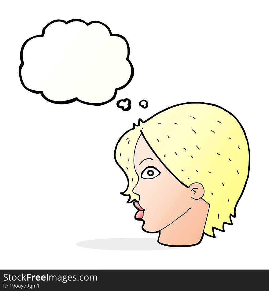 Cartoon Female Face Staring With Thought Bubble