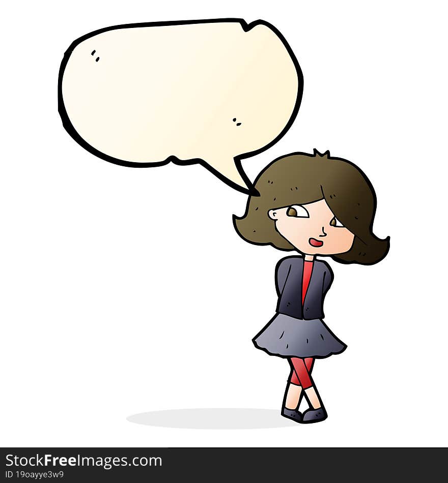 cartoon happy girl with speech bubble