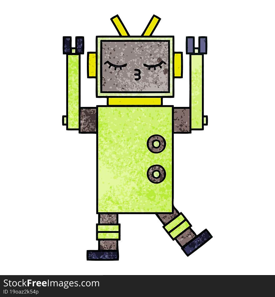 retro grunge texture cartoon of a robot