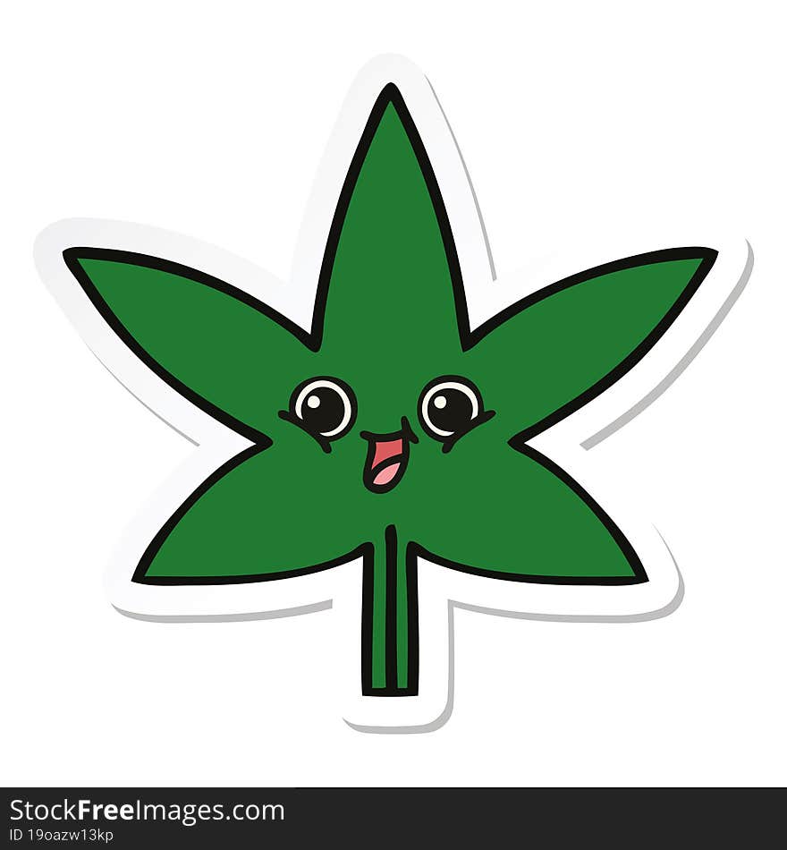 Sticker Of A Cute Cartoon Marijuana Leaf