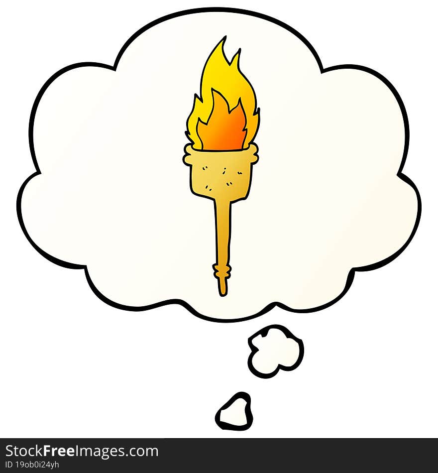 Cartoon Flaming Torch And Thought Bubble In Smooth Gradient Style