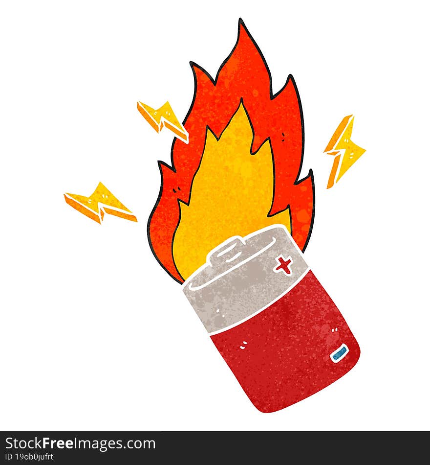 Retro Cartoon Flaming Battery