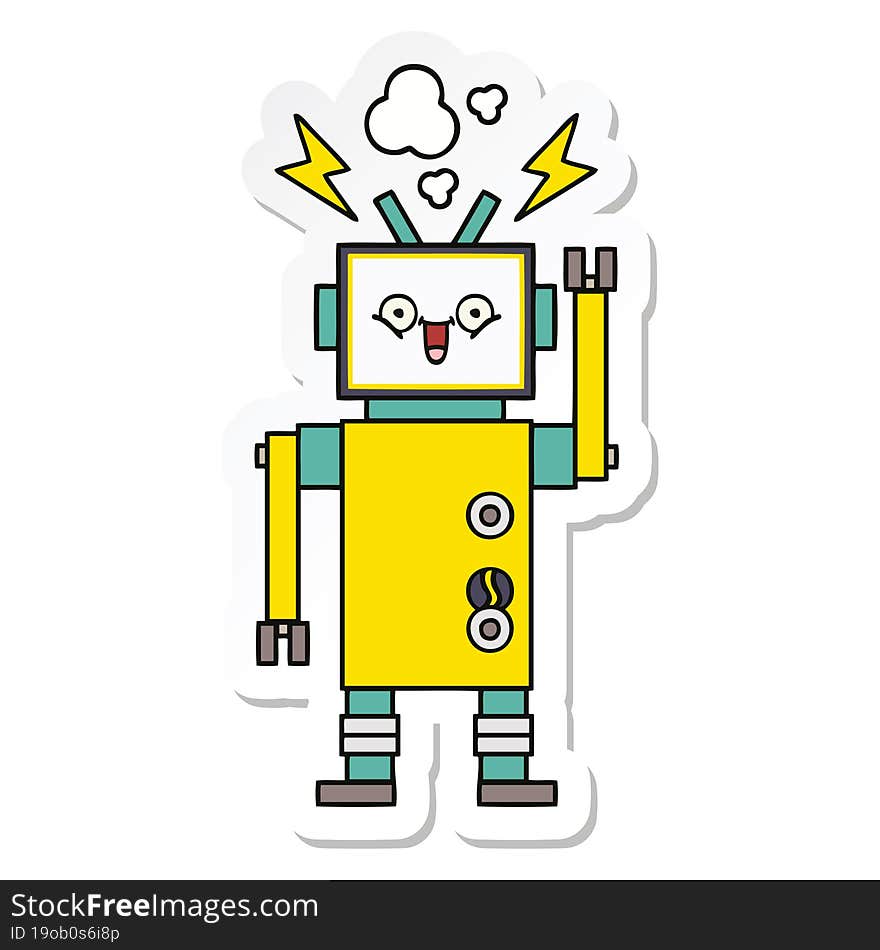 Sticker Of A Cute Cartoon Happy Robot