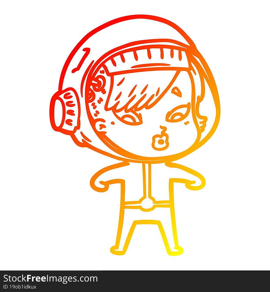 warm gradient line drawing of a cartoon astronaut woman