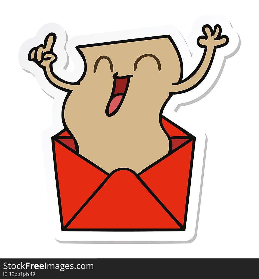 sticker of a quirky hand drawn cartoon happy letter