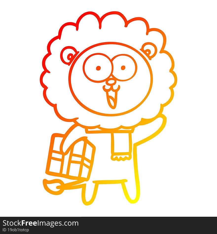 warm gradient line drawing happy cartoon lion