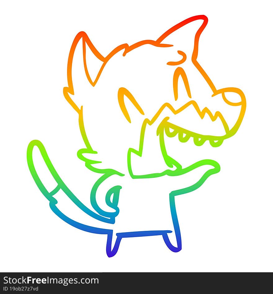 rainbow gradient line drawing of a laughing fox cartoon