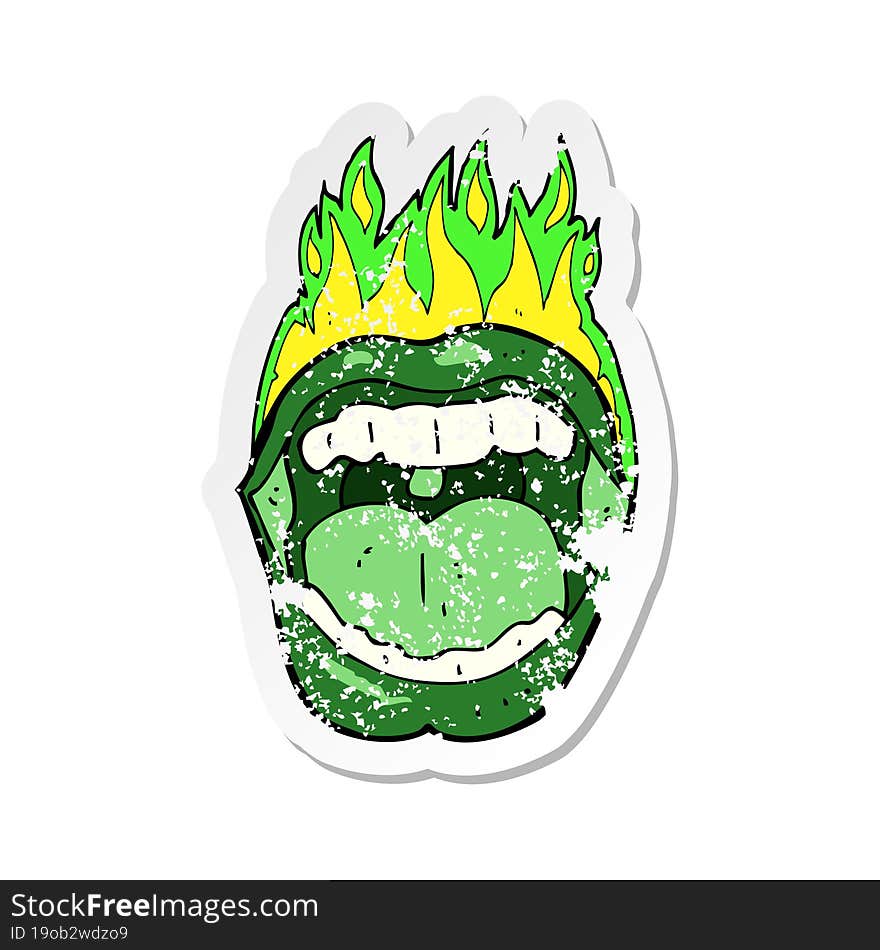 retro distressed sticker of a cartoon halloween mouth