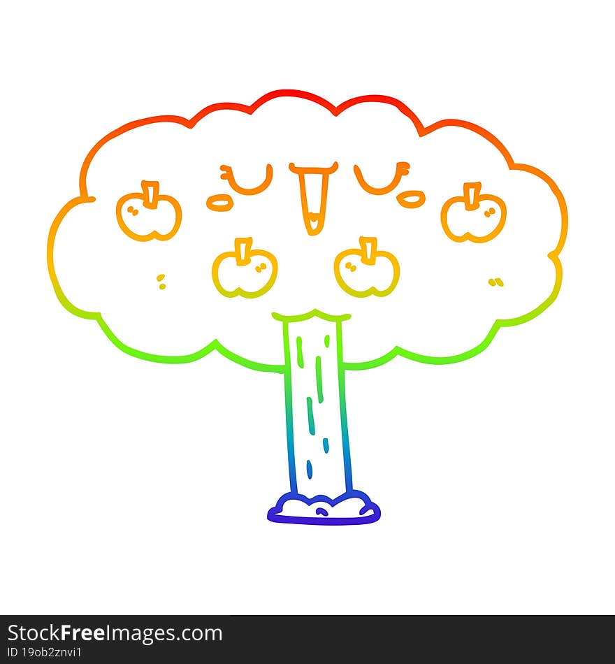 rainbow gradient line drawing cartoon apple tree