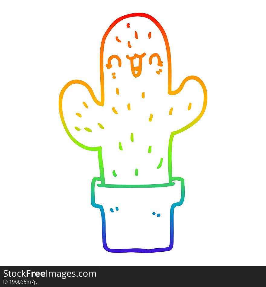 rainbow gradient line drawing cartoon cactus