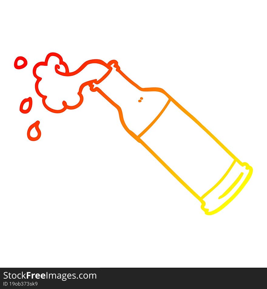 warm gradient line drawing cartoon foaming beer bottle